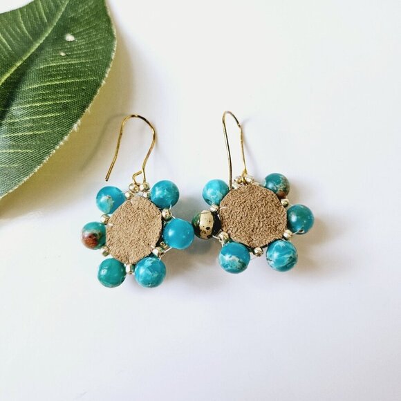 2/$27 | Turquoise Mini Shield Beaded Indigenous Hoop Earrings | Handmade - Picture 5 of 5